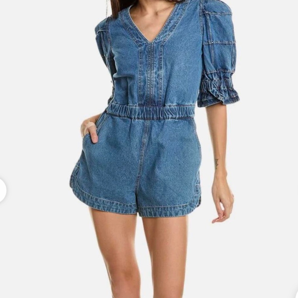 Sea New York Dagmar Denim Puff Sleeve Romper